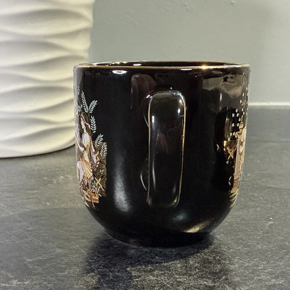 Fakiolas Black & 24K Gold Demitasse Cup and Saucer‎ Handmade In Greece EUC